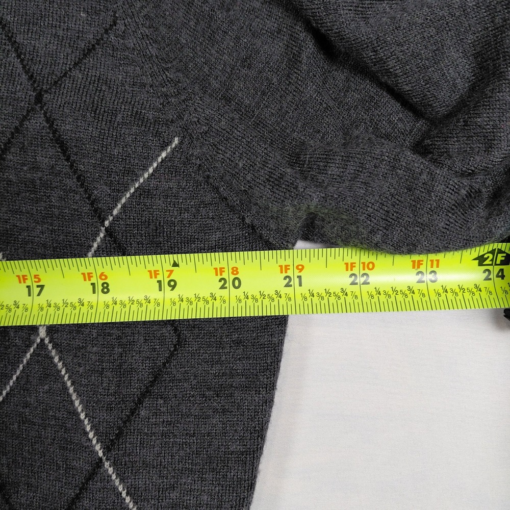Marco Fiori Mens‎ Large Charcoal Grey Argyle V Neck Merino Wool Sweater - Picture 8 of 9